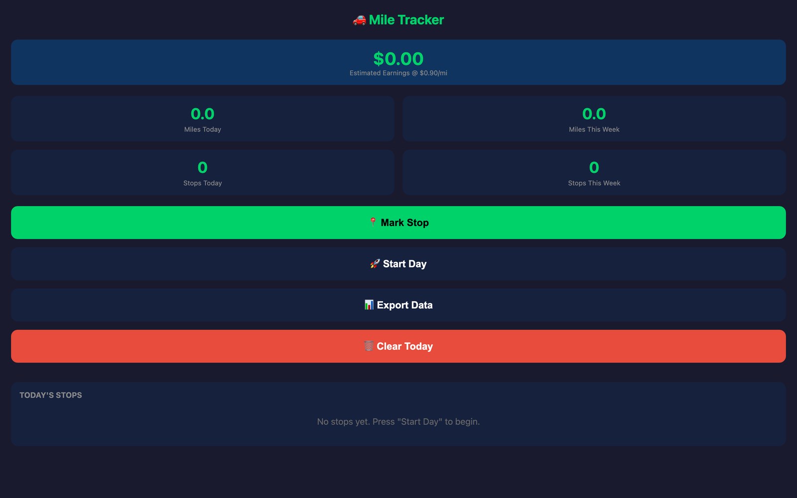 Mile Tracker progressive web app interface
